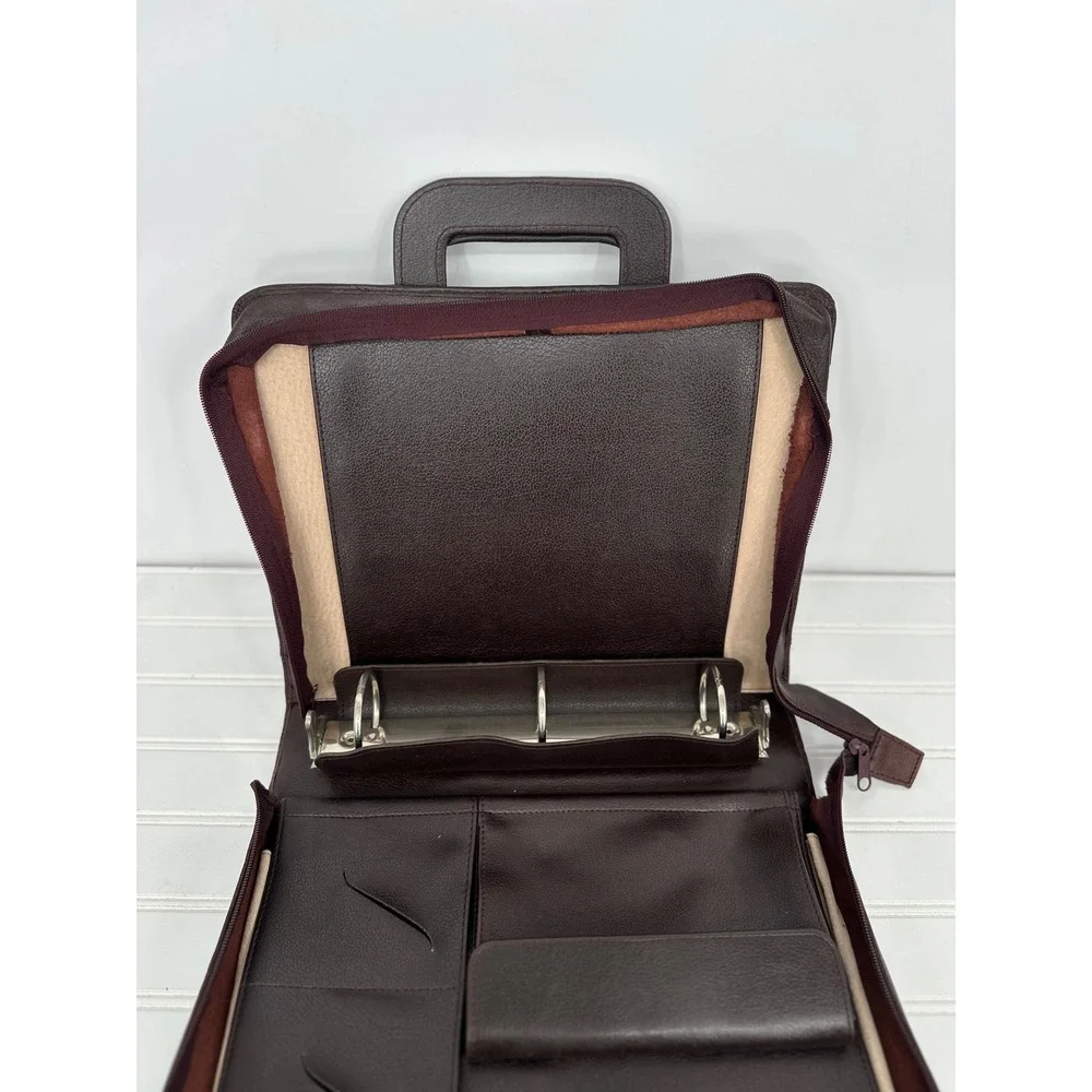 Vintage Portfolio Briefcase Brown Leather Organizer Professional 3 Ring Binder
